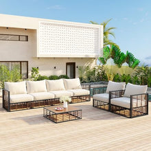 Spollowe 7-Piece Metal Patio Sectional Sofa Set with Table