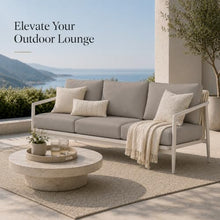 Golden Flame Outdoor Sofa, Modern 3-Seat Patio Couch with Powder-Coated Aluminum Frame, Woven Olefin Rope Back, Sunbrella Deep Seating Cushions - Slate Frame, Canvas Charcoal Fabric
