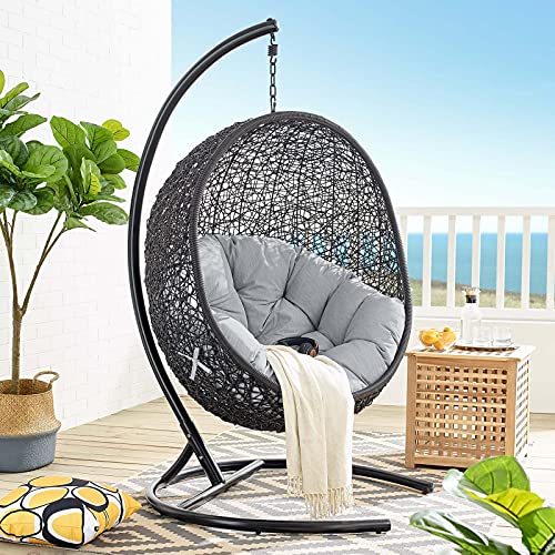 Swing Lounge Chair, Black Grey Gray, Modern, Outdoor Patio Balcony Cafe Bistro Garden