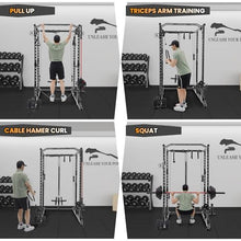 Flarhetoric Power Cage 2000 Lbs Squat Rack with Cable System & LAT Pull Down, Black