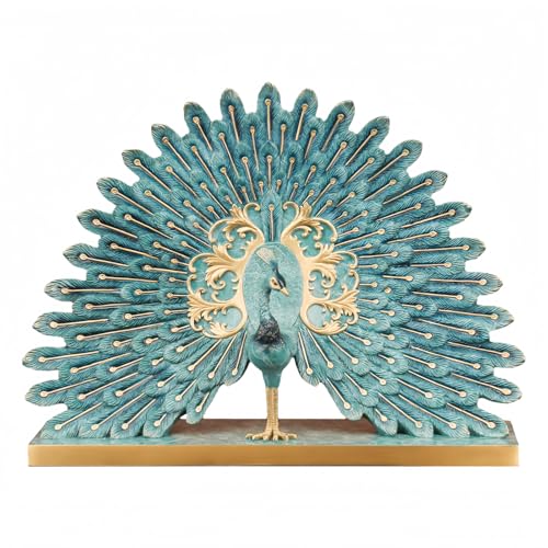 FENGSHUI-CAISHEN Pure Copper Peacock Statue Blue
