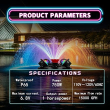 1HP Floating Pond Fountain Aerator With 4 RGB Lights