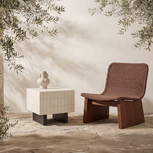 NADAAL STUDIOS Isadora Outdoor Side Table, Square, Concrete, Glossy Tile Finish, Metal-Look Base, Water Resistant, Scratch Resistant, Cream