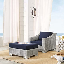 America Luxury - Outdoor Rattan Lounge Chair and Ottoman Set, Modern Patio Furniture Blue