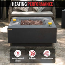 AMS 40" Square Concrete GFRC Propane Gas Fire Pit Table (Dark Gray)