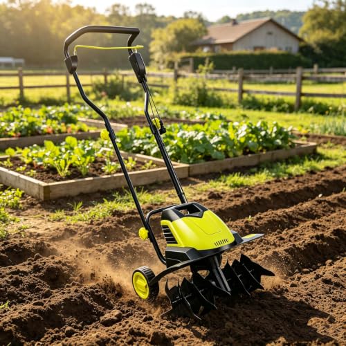 Thlabe Electric Tiller with 6 Steel Tines 8.6 '' Tilling Depth for Garden Lawn