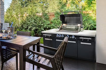 Mont Alpi Premium 70"W x 24"D Black Stainless Steel Outdoor Kitchen Island with 32"W 4-Burner BBQ Grill plus Accessory Bundle - Natural Gas Conversion Kit + Dual Sided Griddle Plate + Charcoal Tray