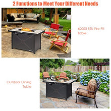 COSTWAY 42" Propane Fire Pit Table, 60,000 BTU Outdoor Rectangle Gas Fire Table W/Ceramic Tabletop, Lava Rock & PVC Cover Included, Stainless Steel Burner, Ideal for Backyard, Poolside