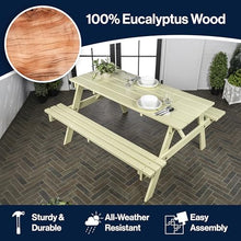 JONATHAN Y Shoreham Eucalyptus Wood Outdoor Picnic Table, 59", Almond