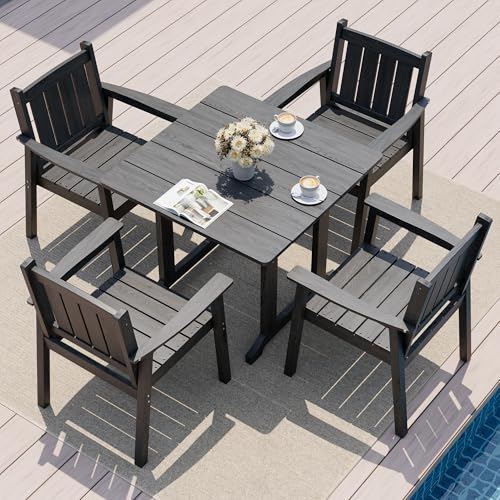 Pamapic Patio Dining Table Set, 5-Piece Outdoor Dining Set for 4, Grey