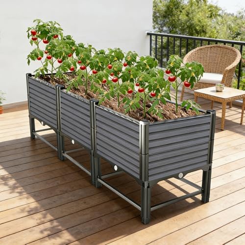 Dalumian Raised Garden Bed Kit, Outdoor Planter Boxes, Elevated Above Ground Garden Bed, Standing Narrow Plant Stand with Drainage Holes for Vegetables, Fruits, Flower, Herbs(Large)