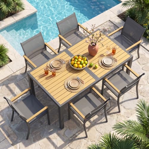 7-Pieces Aluminum Patio Table and Chairs Set with HDPS Tabletop for Patio
