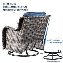 Generic 6 Piece Outdoor Patio Furniture Set Wicker Conversation Bistro Set with Swivel Rocking Chairs and Side Table Denim Blue