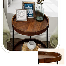 NRFJFOP 2-Tier Round Side End Table Storage Shelf Rubber Wood Accent Nightstand Walnut