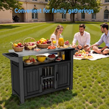 ZHAYAO Resin Outdoor Grill Cart, Weatherproof Outdoor Kitchen Island with Stainless Steel Top & Storage Cabinet, Black BBQ Food Prep Table