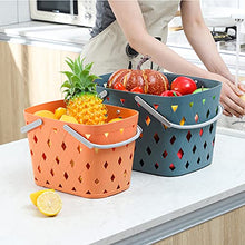 Plastic Storage Basket Collapsible with Handle - Portable Outdoor Picnic Basket Space Saving Storage Basket for Kitchen Shelves Bathroom,Orange,28cm (Blue 23cm)