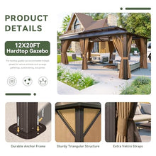 Aoxun 12'x20' Hardtop Gazebo with Polycarbonate Double Roof, Brown