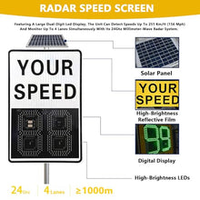 High-Visibility Solar Radar Speed Sign with Overspeed Light/Solar Panel, LED Speed Sign,Auto Red/Green Color Switch, 0–99/0–120 mph, > 1000m Visibility, Aluminu