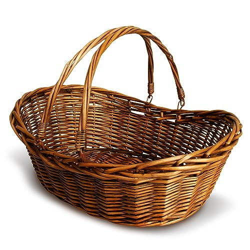 Wald Imports - Medium Dark Brown Hand Woven Wicker Basket for Storage with Handles - Woven Basket - Wicker Baskets for Picnics, Easter, Organizing, and More (17 x 6.5 inches)