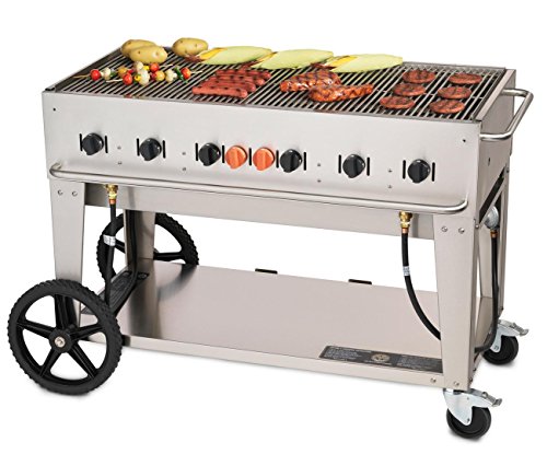 Crown Verity CVMCB48 48" Liquid Propane Mobile Grill with 99000 BTU Capacity Two 14 Wheels and Two Total Lock Casters : Stainless