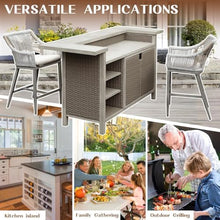 callmego Farmhouse Bar Table Set with 2 Stools and Storage Cabinet for Outdoor Grilling, Patio Entertaining, or Indoor Kitchen Island Use