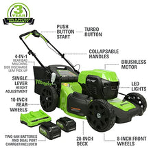 Greenworks 48V (2x24V) Electric Lawn Mower Combo Kit: 20"Steel Deck Push Mower, 12" String Trimmer, 320 CFM Blower, 3 Batteries & 2 Chargers, 3-Year Warranty.