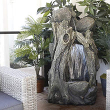 Alpine Corporation WIN270 52" Outdoor Rainforest Waterfall Tree Trunk Fountain with LED Lights, Cascading Water Feature for Garden, Patio, Backyard & Landscape Décor, Rustic, Brown