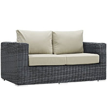 Modway Summon Wicker Rattan Outdoor Patio Sunbrella Loveseat in Canvas Antique Beige