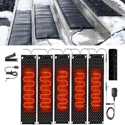 XYWGBMS Heated Snow Melting Outdoor Mats, Rubber Heated Snow and Ice Melting Mat, Snow and Ice Heated Pad for Winter Outdoor Stairs, Steps, Doorways, Walkways, Driveway,5 Pcs-40x200cm/15.7x79in