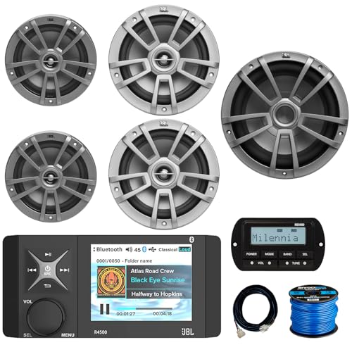 Enrock Marine 4" Color LCD Display Bluetooth AM/FM/WB Stereo Receiver with Remote & 2x 6.5" Speakers, 2x 8" Speakers, 10" Subwoofer Gray