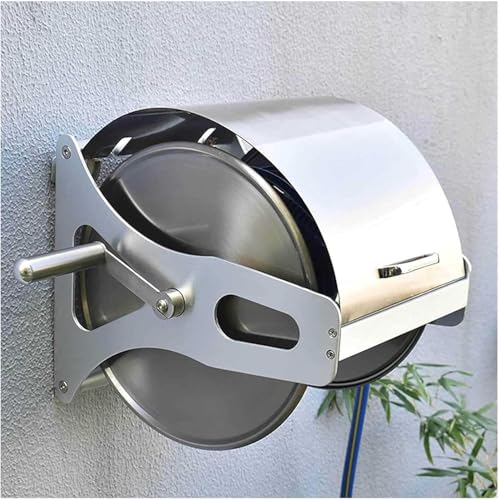 DOIBG Retractable Hose Cart Stainless Steel Garden Hose Reel,Heavy Duty Metal Wall Mount Water Hose Storage Rack-Rack+2m Hose