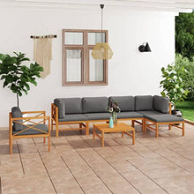 HKTMGDNG 7-Piece Grey Solid Teak Wood Outdoor Sectional Sofa