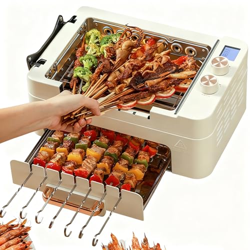Electric Kebab Grill Machine, Non-Stick Double Layer Grill Oven, Automatic 360° Rotating BBQ Skewers Machine, BBQ Pot for Indoor Outdoor Camping
