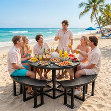 DWVO 38" Round Metal Picnic Table with Umbrella Hole,