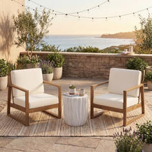 Christopher Knight Home Nyla 3-Piece Acacia Wood Lounge Chair Outdoor Set of 2 and MGO Round Side Table, Patio Accent Chairs with Cushions, Outdoor Patio Furniture Set, Antique White+Teak+Beige