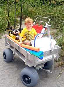 Big Kahuna Beach Wagon-Large Solid Aluminum Deck, Aluminum-Balloon Tires-Rod Holders-No Rust-Walls-Made in USA