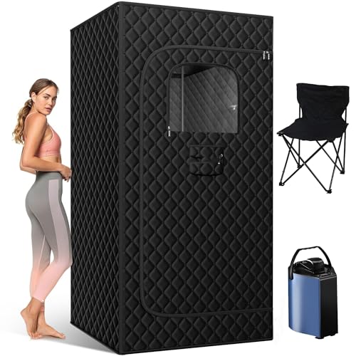 Piefeak Home Portable Steam Sauna Tent with Remote Control, Adjustable Heat Levels & Folding Chair - Personal Wellness Spa for Relaxation & Detox (71x 31.5X 31.5 Brown)