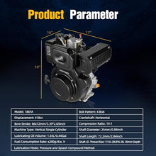 4 Stroke Diesel Engine 418CC 10HP Engine Air Cooling Single Cylinder Diesel Engine Motor 6300W 3600 RPM Manual Recoil Start with 1.45 Gallon Fuel Tank for Engineering Agricultural Machinery