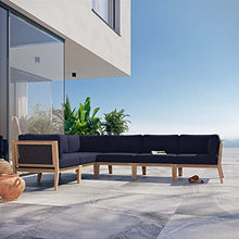 Modway Clearwater Outdoor Patio Teak Wood 6-Piece Sectional Sofa in Gray Navy