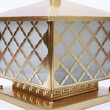 LumosPro Antique Waterproof Square Outdoor Table Light - Gold Copper Patio Pillar Lantern for Garden, Courtyard, and Porch (Large Size)(C)