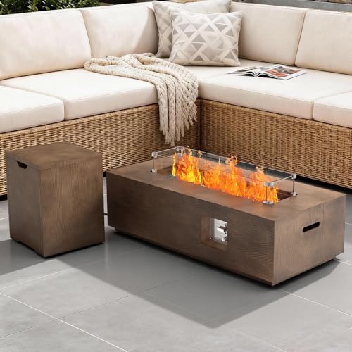 42" Outdoor Propane Fire Pit Table Rectangle Gas Firepit for Outside Patio
