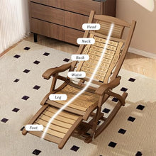 MHJKHG Folding Rocking Chair, Bamboo Rocker Chair with Massage Footrest, Garden Recliner with High Backrest, 5 Reclining Positions, Leisure Armchair, Lounge Chair, Load-Bearing