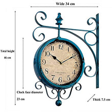 saditesdk Wall Clock, Outdoor Garden Wall Clock, Blue Double Sided Station Clock Garden Clock Rotation Wrought Iron Retro Outdoor Clock Decoration Outside Clock for Indoor Outdoor, 8inch，