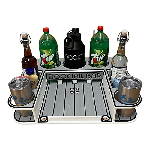 Docktail Butler Boat Table Caddy Organizer with Rod Holder Mount Storm Gray over Black