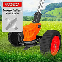 Cordless Weed Wacker with Wheel Electric Handheld Lawn Mower Rechargeable Lawn Mower Suitable for Farms and Pastures, Red