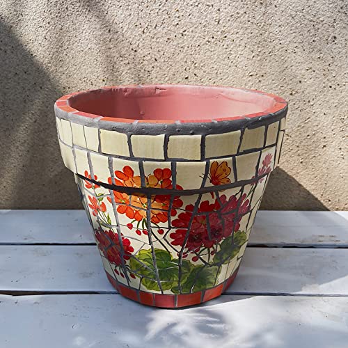 Creative Color Process Pattern Plant Pot Hand-Painted Large Ceramics Outdoor Flower Pot Villa Outdoor Garden Decor Plant Pot Courtyard Flowerpot Decor Landscape Bonsai External Planters ( 22CM)