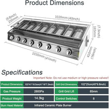 Commercial BBQ Gas Grill,Portable Tabletop Gas Grill,with 8 Burners,Adjustable Height, for Outdoor Events, Camping