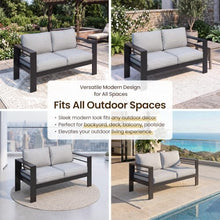 Kiss the Water 3 Seats Aluminum Outdoor Patio Sofa Set, All Weather Rust-Proof Metal Patio Couch, Modern Outdoor Furniture for Backyard Porch Garden, 5" Thick Waterproof Olefin Cushions, Light Grey