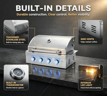 4 Burner 28in Built in Gas Grills Charcoal & Propane Combo Grill