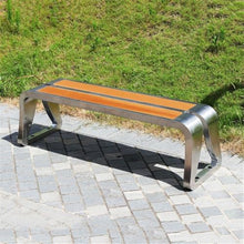 ZTHYSHXA Park Bench Irregular Backless Park Chair Outdoor Bench Stainless Steel Frame Wooden Seat Plate Rest Area(Large)